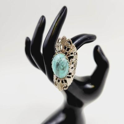 SILVERTONED TURQUOISE ADJUSTABLE LARGE RING