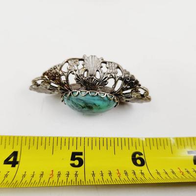 SILVERTONED TURQUOISE ADJUSTABLE LARGE RING