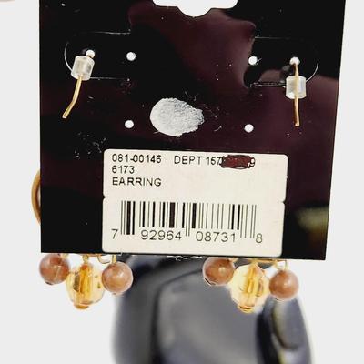 BEAUTIFUL GOLD TONED DANGLE & BROWN EARRINGS