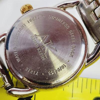 ANNE KLEIN 2 TONE PANTHER LINK BRACELET WATCH W/ IRIDESCENT FACE