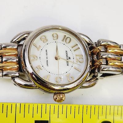 ANNE KLEIN 2 TONE PANTHER LINK BRACELET WATCH W/ IRIDESCENT FACE