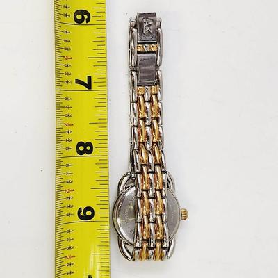 ANNE KLEIN 2 TONE PANTHER LINK BRACELET WATCH W/ IRIDESCENT FACE