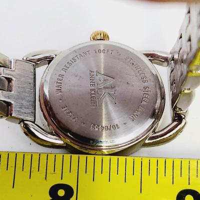 ANNE KLEIN 2 TONE PANTHER LINK BRACELET WATCH W/ IRIDESCENT FACE