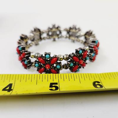 SILVER TONED TURQUOISE STRETCH BRACELET