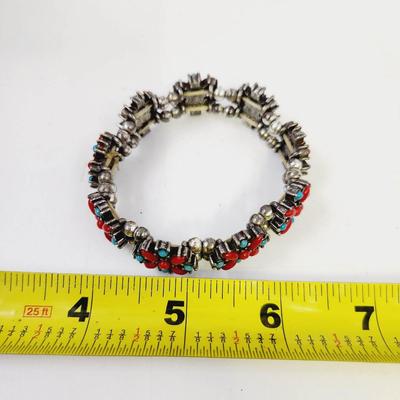 SILVER TONED TURQUOISE STRETCH BRACELET