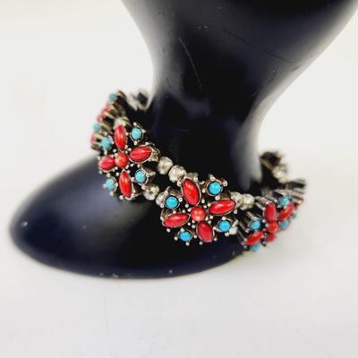 SILVER TONED TURQUOISE STRETCH BRACELET