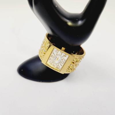 KESSARIS QUARTZ GOLD TONED & CRYSTAL INLAID HINGED WATCH