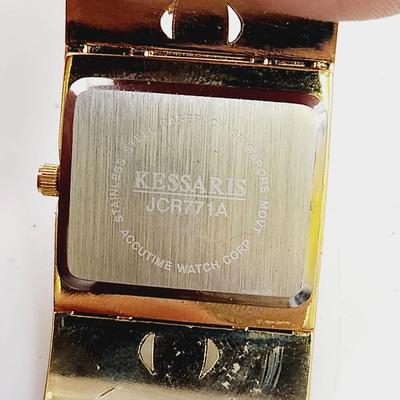 KESSARIS QUARTZ GOLD TONED & CRYSTAL INLAID HINGED WATCH