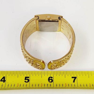 KESSARIS QUARTZ GOLD TONED & CRYSTAL INLAID HINGED WATCH