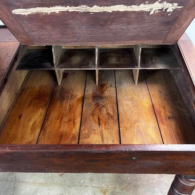 1328 Antique Mahogany Slanted Top Double Width Writing Desk