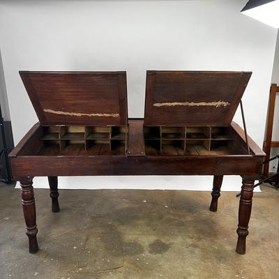 1328 Antique Mahogany Slanted Top Double Width Writing Desk