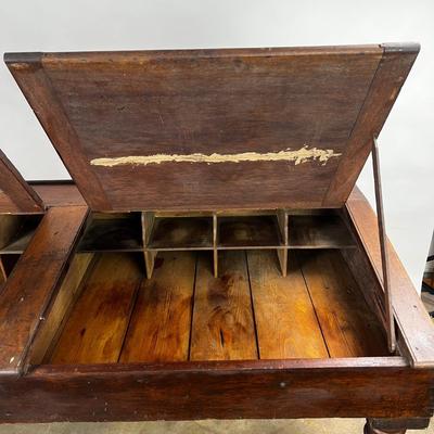 1328 Antique Mahogany Slanted Top Double Width Writing Desk
