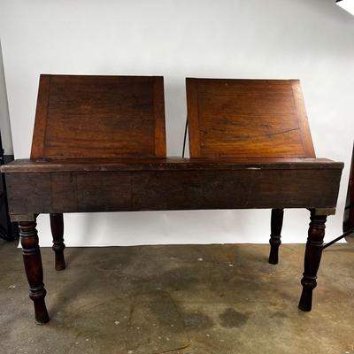 1328 Antique Mahogany Slanted Top Double Width Writing Desk