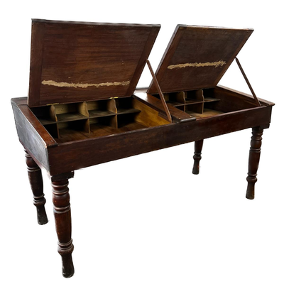 1328 Antique Mahogany Slanted Top Double Width Writing Desk