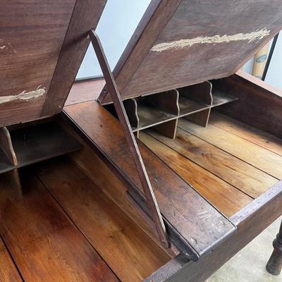 1328 Antique Mahogany Slanted Top Double Width Writing Desk
