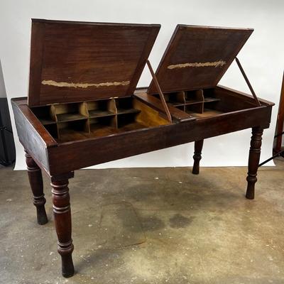 1328 Antique Mahogany Slanted Top Double Width Writing Desk