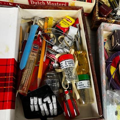 Cigar Boxes full of junk drawer clean outs. 