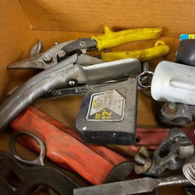 Tray of Tools: Chisels, Tin Snips, Spout