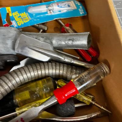 Tray of Tools: Chisels, Tin Snips, Spout