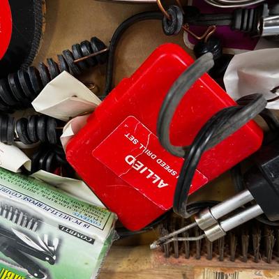 Tray of Tools: Wire Brush, Drill Bits and Solder Gun