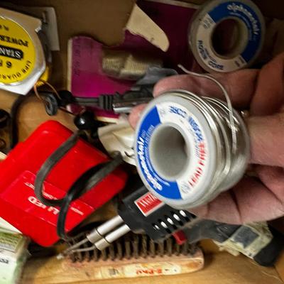 Tray of Tools: Wire Brush, Drill Bits and Solder Gun