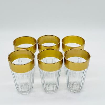 PALAKS ~ Set (6) Six ~ Gold Rimmed Highball Glasses