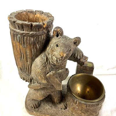 1349 Antique Handcarved Black Forest Bear Pipe Stand
