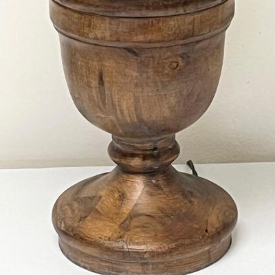 Wooden Urn Shaped Lamp ~ Tan Burlap Shade
