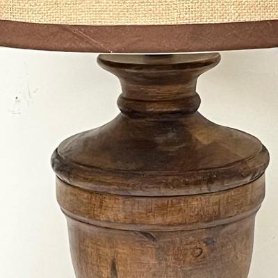 Wooden Urn Shaped Lamp ~ Tan Burlap Shade