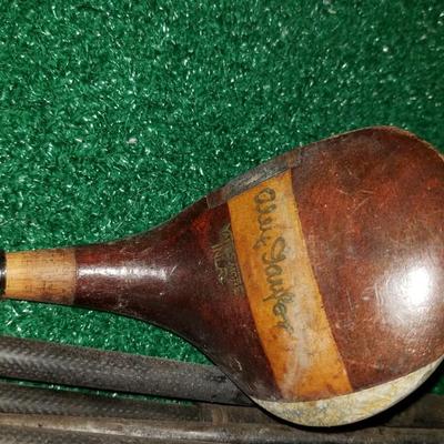 Bag of antique golf bags, some Spalding