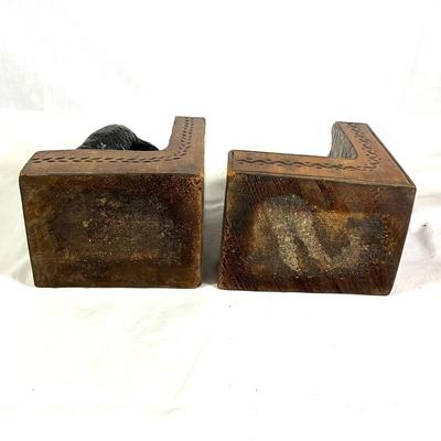 1350 Antique Hand-Carved German Black Forest Wooden Bear Signed Bookends