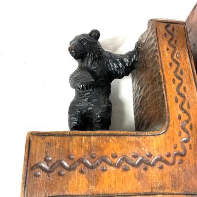 1350 Antique Hand-Carved German Black Forest Wooden Bear Signed Bookends