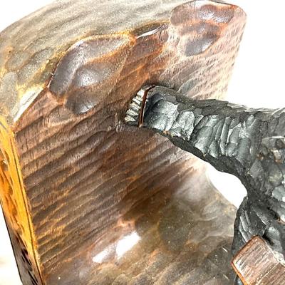 1350 Antique Hand-Carved German Black Forest Wooden Bear Signed Bookends