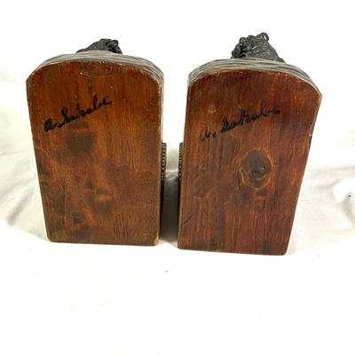 1350 Antique Hand-Carved German Black Forest Wooden Bear Signed Bookends