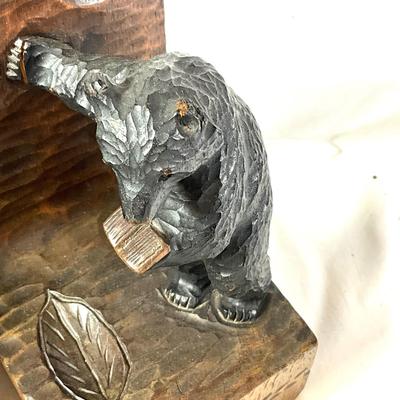 1350 Antique Hand-Carved German Black Forest Wooden Bear Signed Bookends