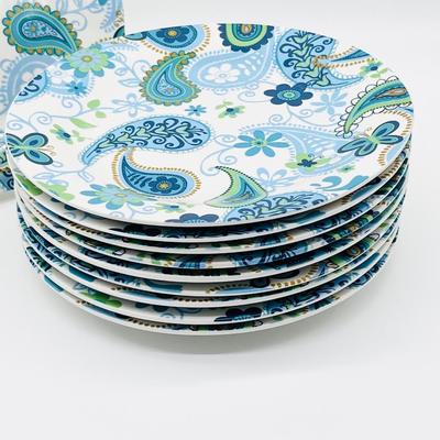 ROYAL NORFOLK ~ 12-Piece ~ Teal Blue Paisley Butterflies Dinner Plates