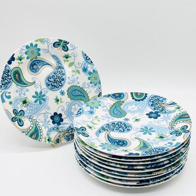 ROYAL NORFOLK ~ 12-Piece ~ Teal Blue Paisley Butterflies Dinner Plates