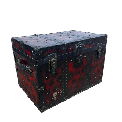 1332 Vintage Black & Red Painted Trunk Chest