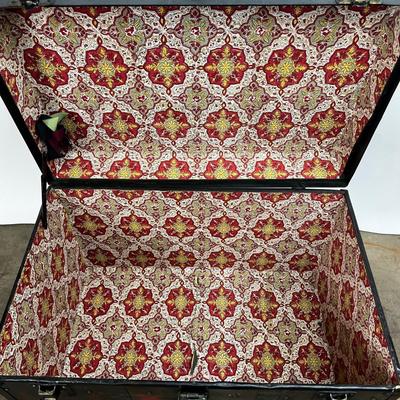 1332 Vintage Black & Red Painted Trunk Chest