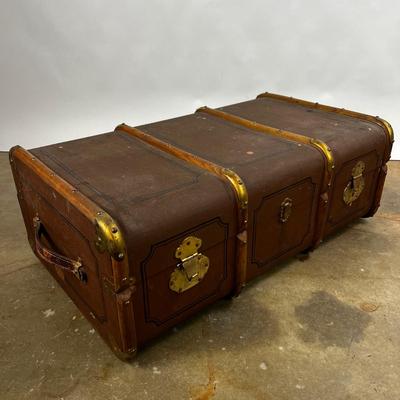 1333 Vintage German Bentwood Steamer Trunk Chest
