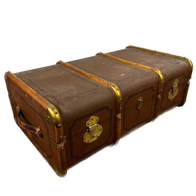 1333 Vintage German Bentwood Steamer Trunk Chest
