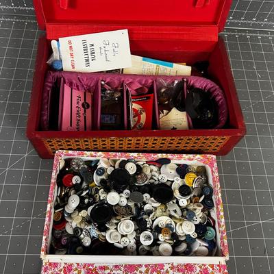 Sewing Kit Plus a Box of Buttons in the Box. 