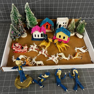 Vintage 1940's & 50's Christmas Village Accessories.