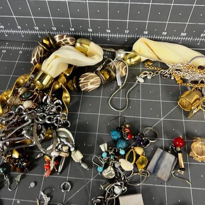 Pile of Earrings, Necklaces, Rings,  Vintage