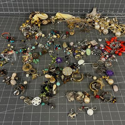 Pile of Earrings, Necklaces, Rings,  Vintage
