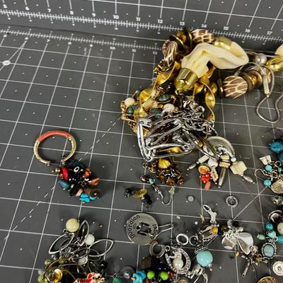 Pile of Earrings, Necklaces, Rings,  Vintage