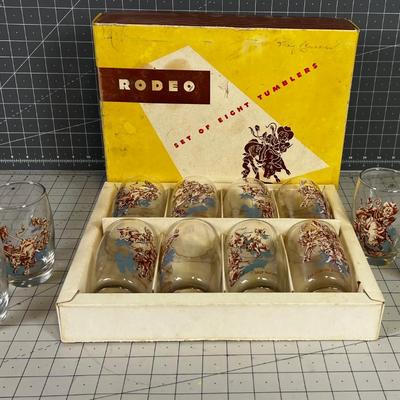 AMAZING!!! 8 Western RODEO TUMBLERS (Glasses) in the original box Plus 4 