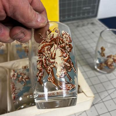 AMAZING!!! 8 Western RODEO TUMBLERS (Glasses) in the original box Plus 4 