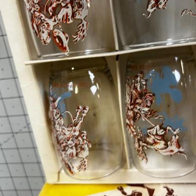 AMAZING!!! 8 Western RODEO TUMBLERS (Glasses) in the original box Plus 4 