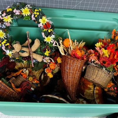 Large Green Tub of Autumn / Fall Decorations 